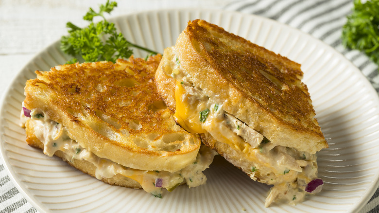 tuna melt sandwich on a plate