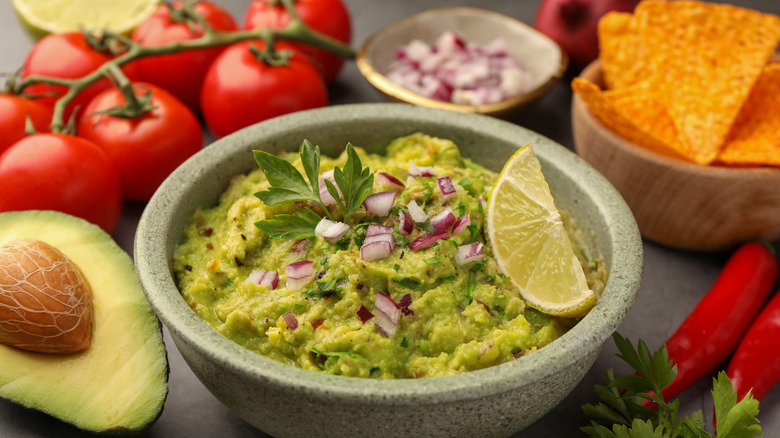 Guacamole and ingredients