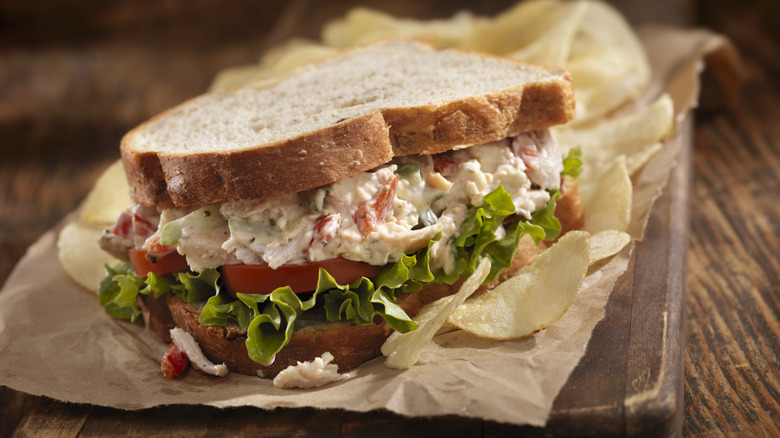 Chicken salad sandwich with lettuce and tomato