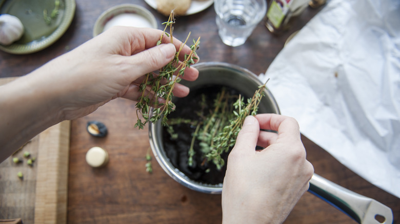 Cooking with fresh thyme