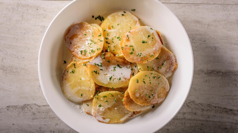 Plate of scalloped potatoes