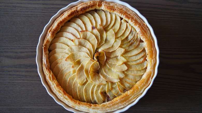 A completed French apple tart