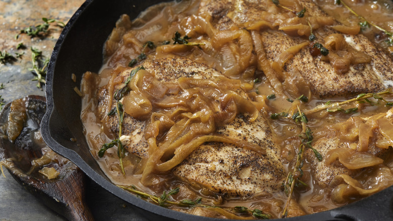 Caramelized onions in cast iron pan