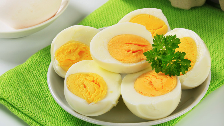 hard-boiled eggs halved