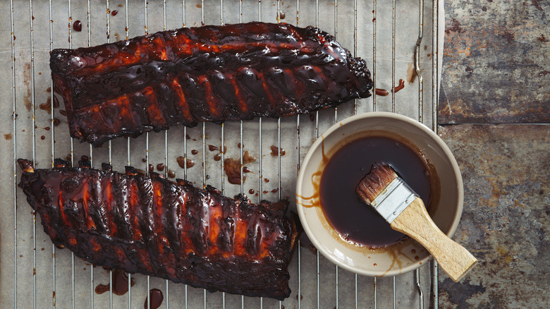 barbecue sauce covered ribs