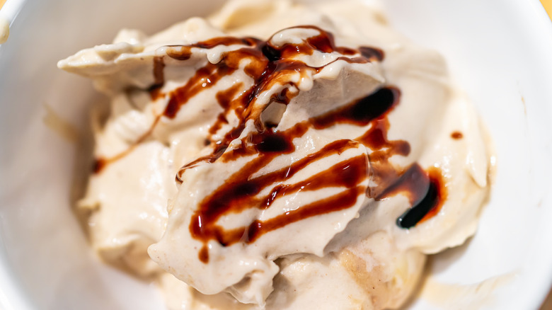 ice cream with drizzle of balsamic glaze