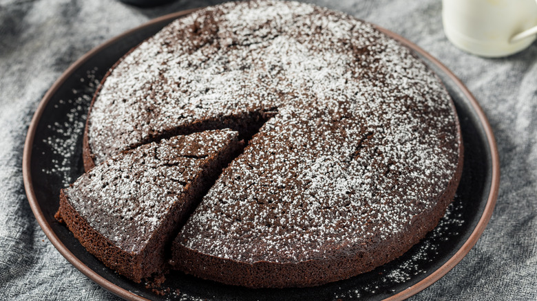 Olive oil chocolate cake on plate