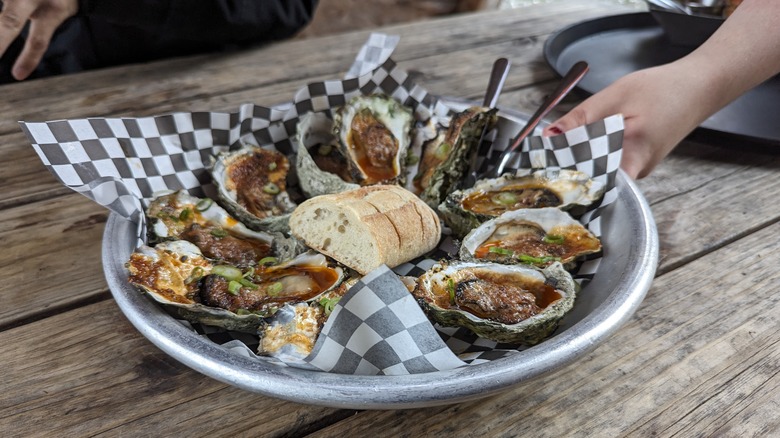 A dozen Rockefeller oysters at Hama Hama Oyster Saloon in Washington