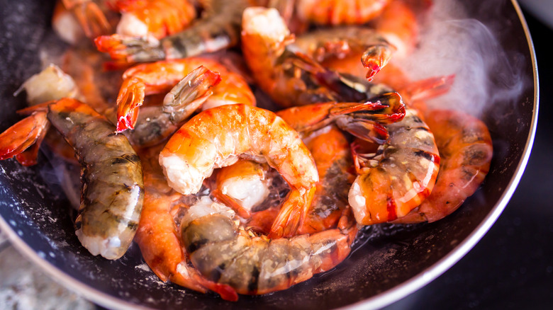 shrimp cooking in pan