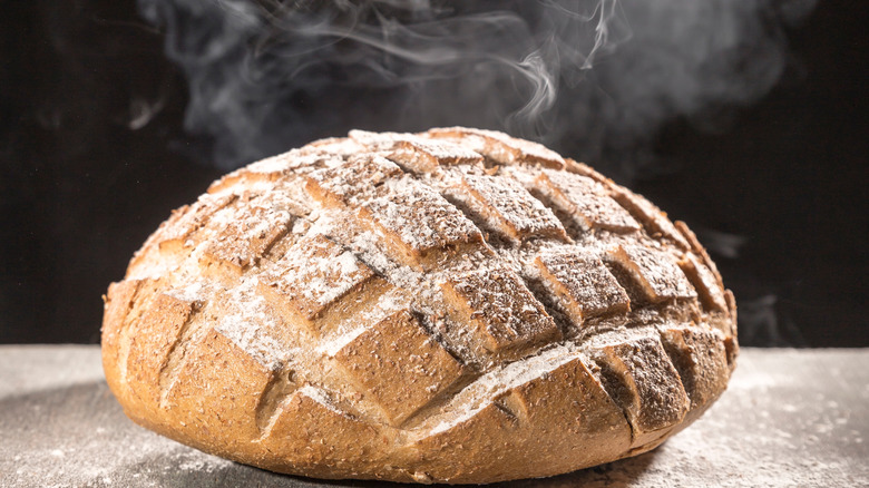 Steamy round bread loaf