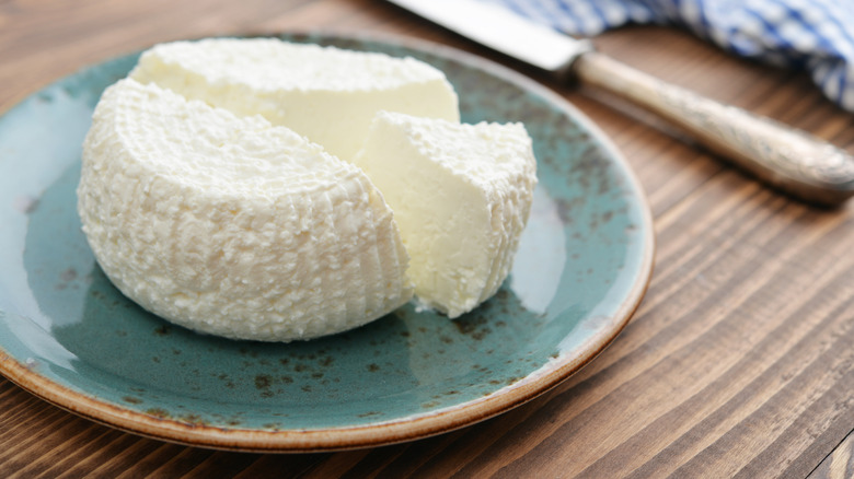 Fresh ricotta cheese on a plate