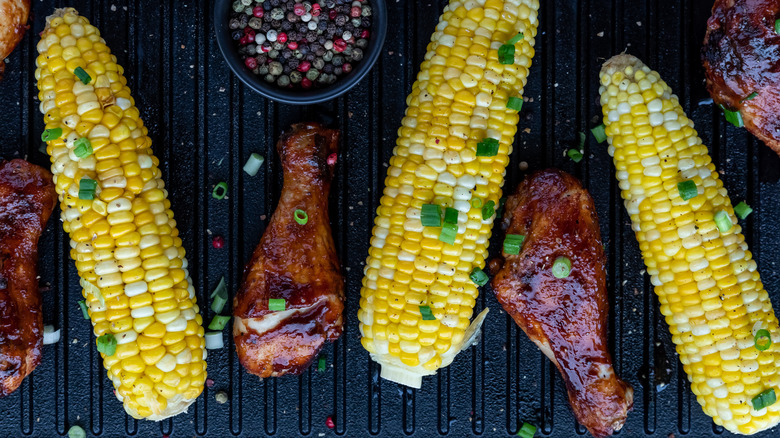 corn on the cob with bbq chicken