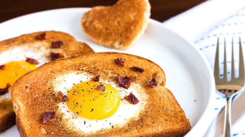 Egg in a hole heart shaped toast