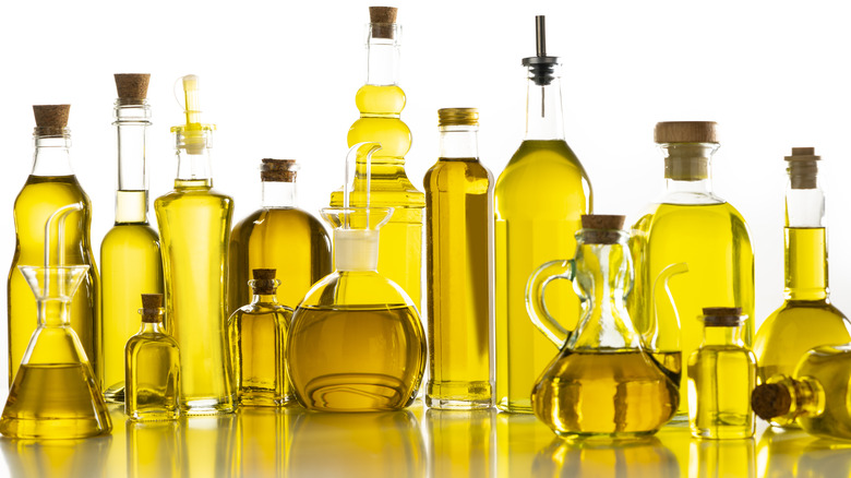 Assorted bottles of olive oil
