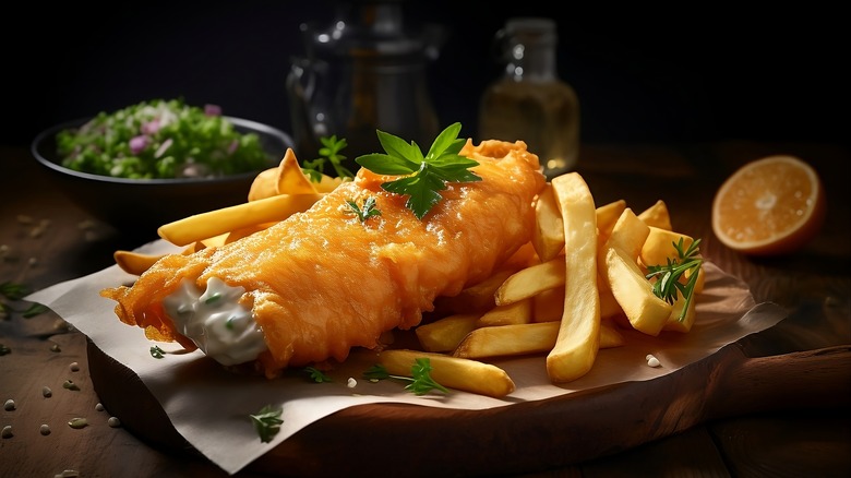 Fish and chips on plate