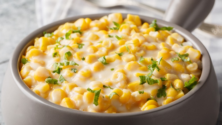 creamed corn topped with herbs