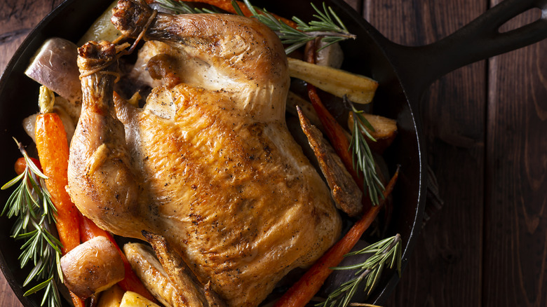 roasted chicken in cast iron skillet