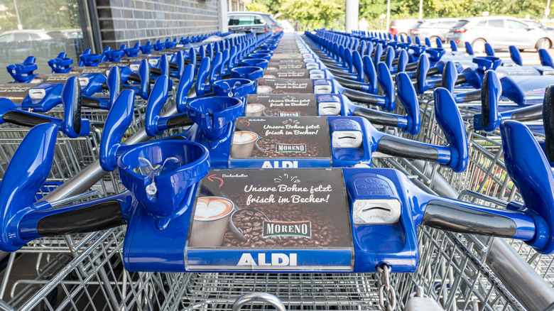 rows of aldi shopping carts