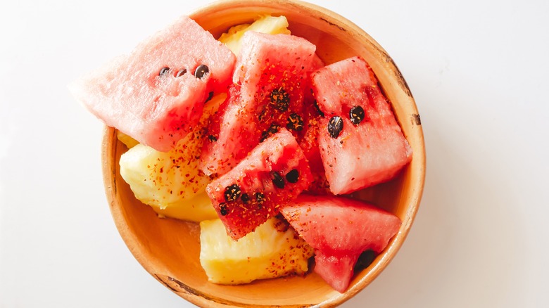 Tajín on watermelon and pineapple chunks
