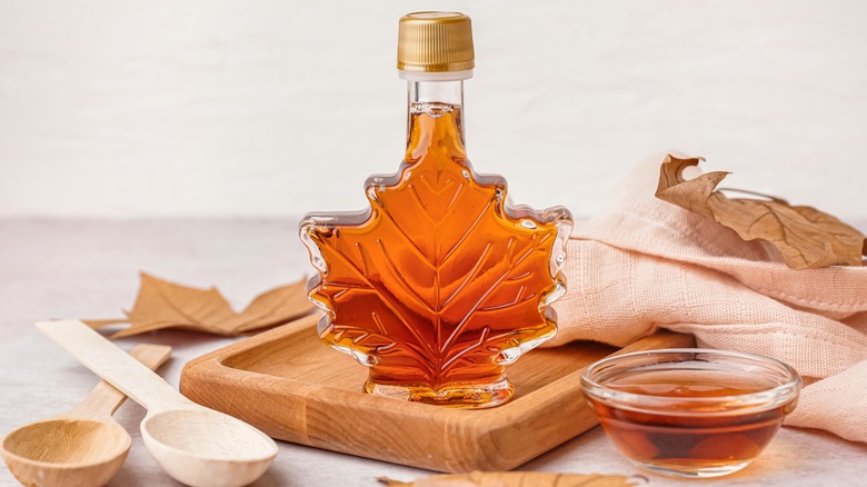 a bottle of maple syrup