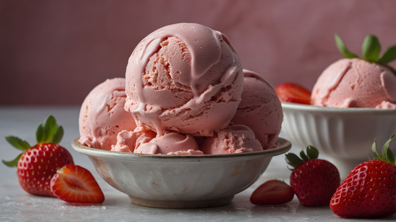 Bowls of strawberry ice cream