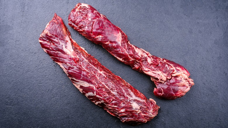 Raw onglet steak