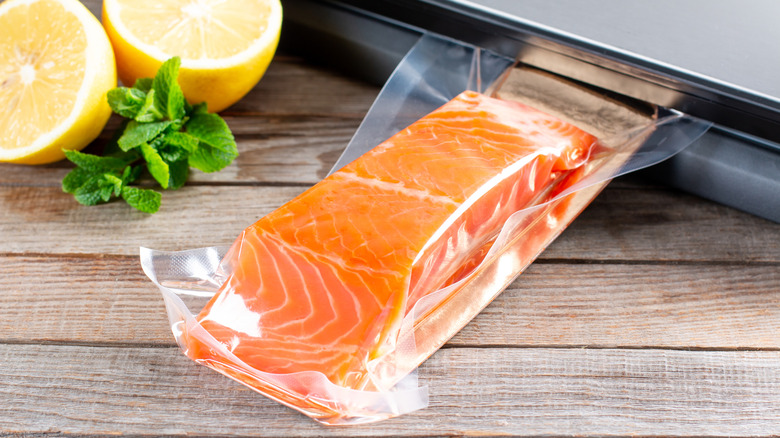 Vacuum-sealed salmon filet