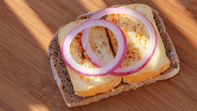 a limburger sandwich on rye with onions