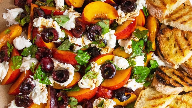 Peach and cherry salad with burrata