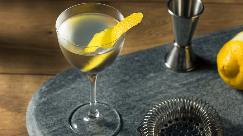 martini with lemon peel