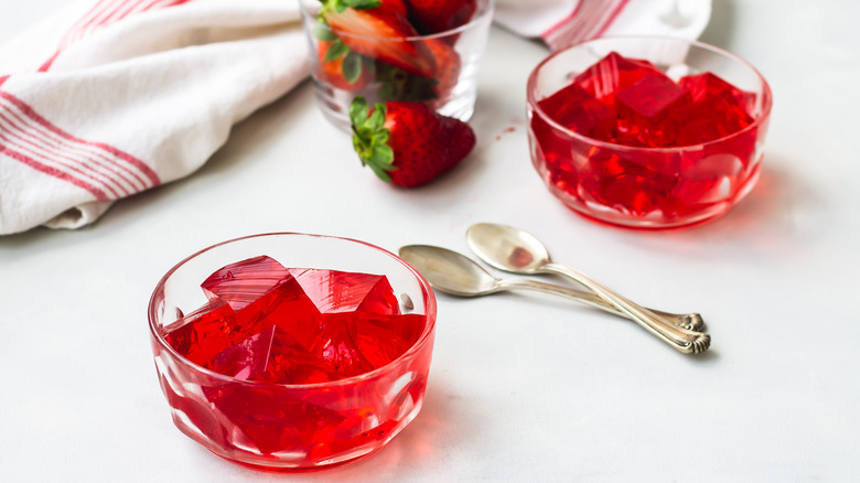 Red jello with strawberries