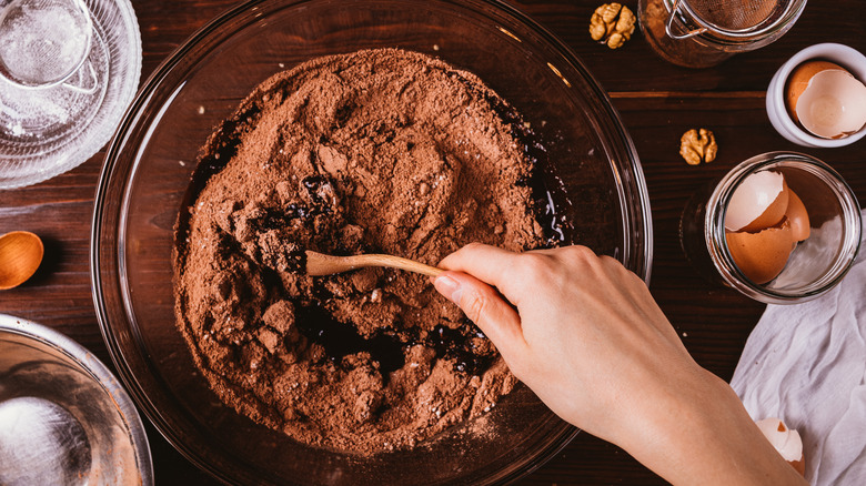 Mixing chocolate cake batter