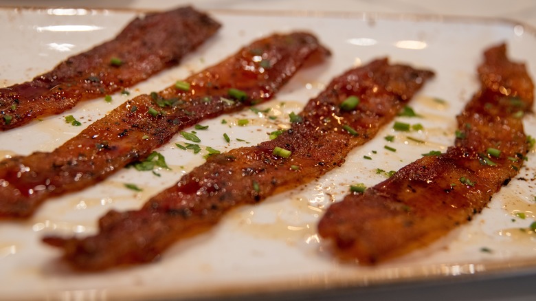 Several slices of candied bacon