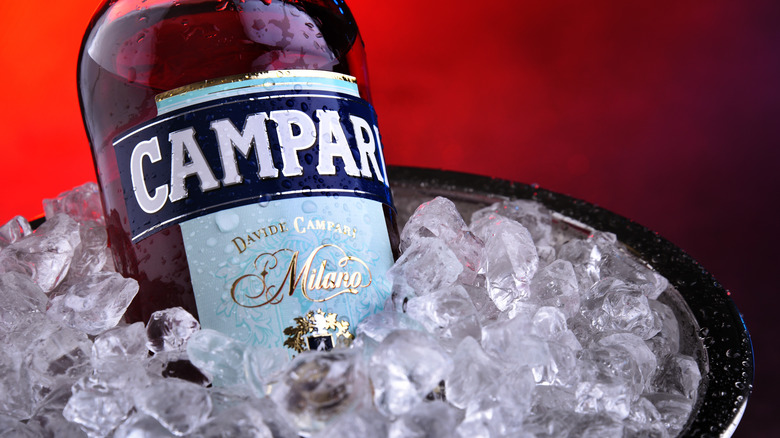 bottle of Campari on ice