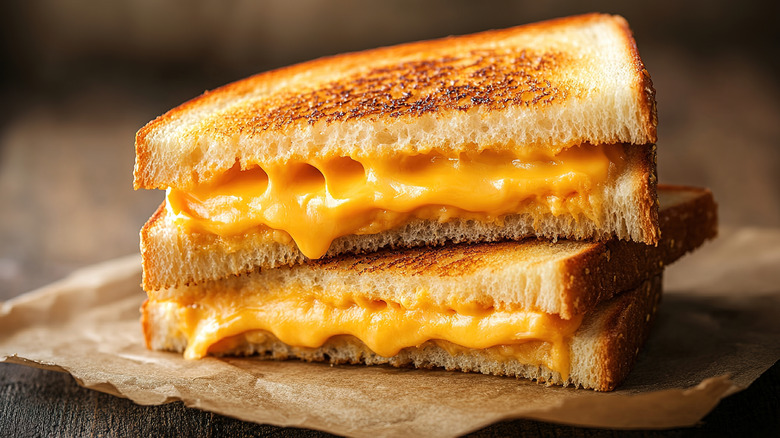 Grilled cheese on parchment paper.