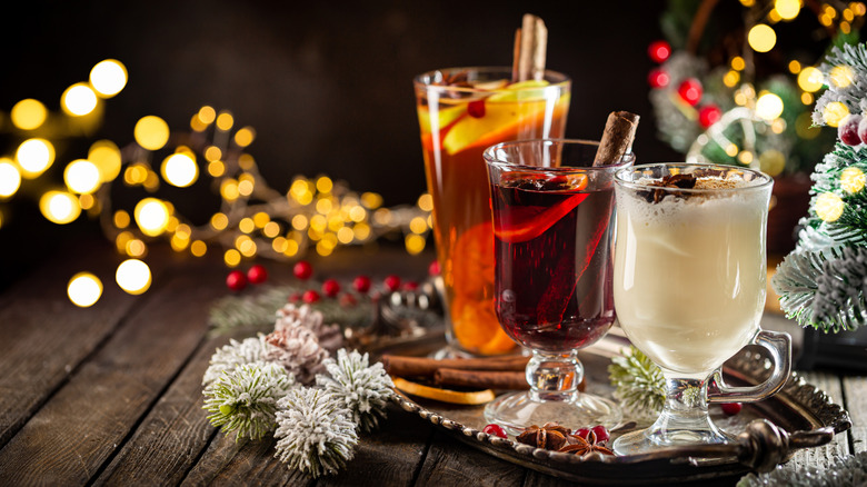 Holiday cocktails on a tray