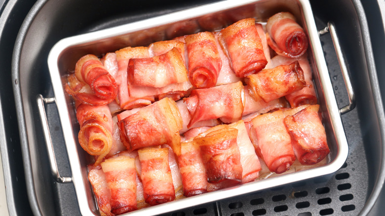 Rolled bacon cooked in an air fryer