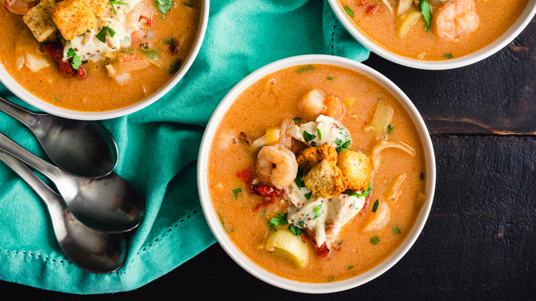 bowls of seafood bisque