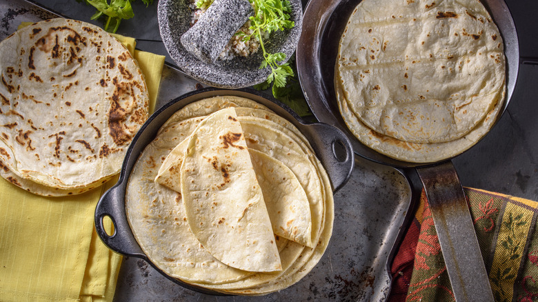 Tortillas with kitchen tools