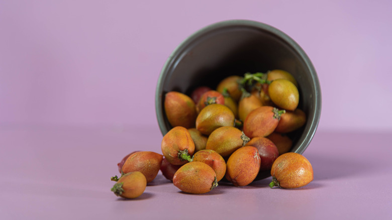 Peanut butter fruits falling out of bucket