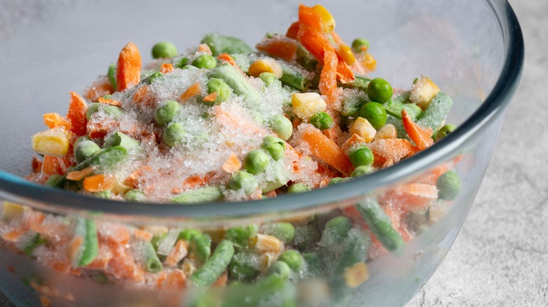 Frozen vegetables in glass bowl