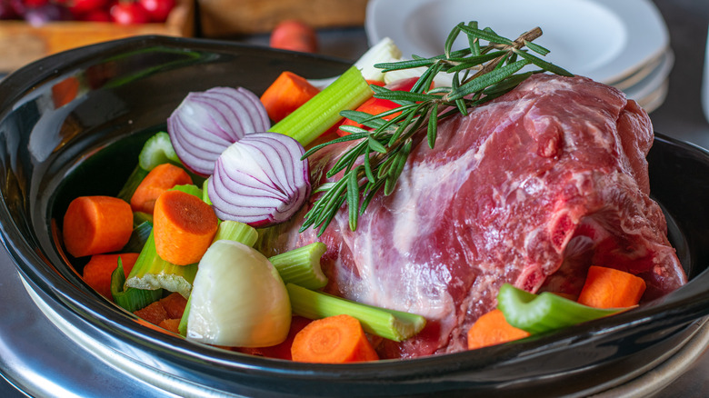 Meat joint in slow cooker