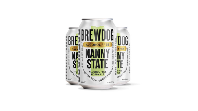 three cans of nanny state on a white background