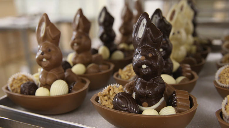 Chocolate Easter bunnies in chocolate eggs