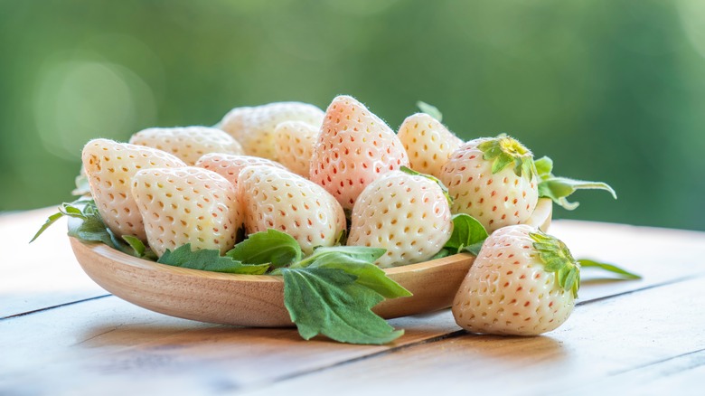 Bowl of white strawberries
