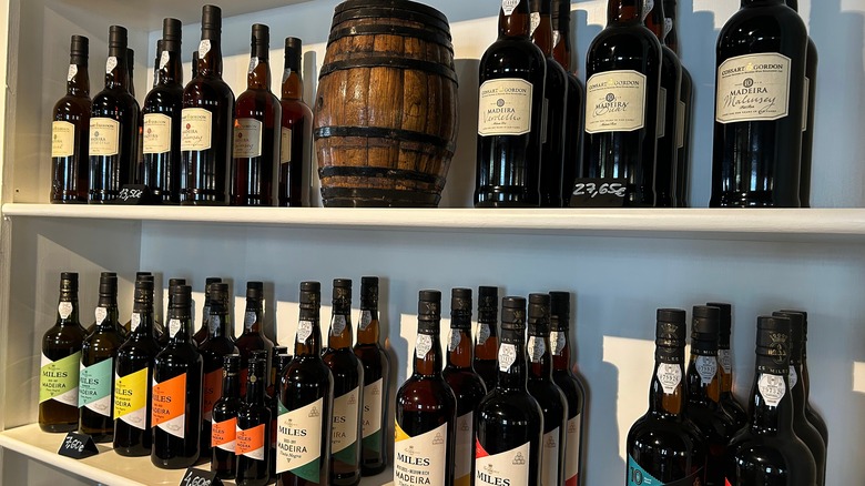 Bottles of Madeira wine on store shelves