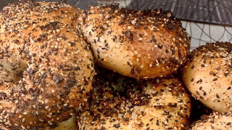 Everything bagels in a bin