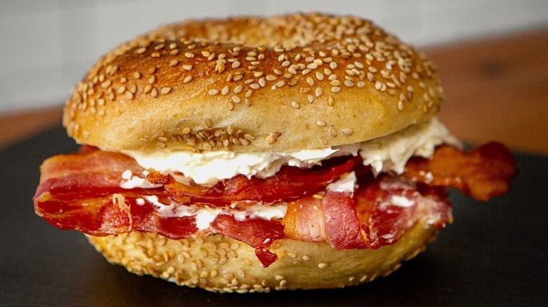 Bagel sandwich with bacon and cream cheese