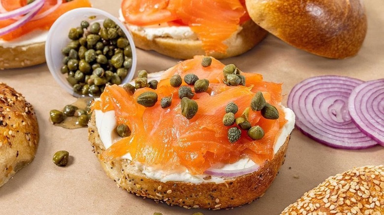 Bagel and lox with cream cheese and capers