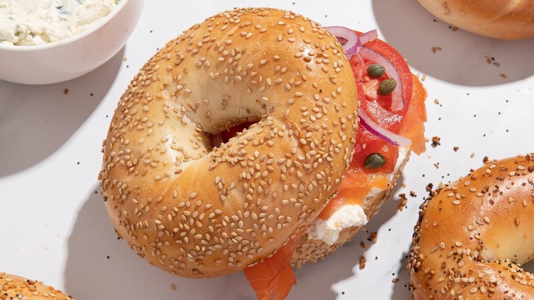 Sesame seed bagel with lox